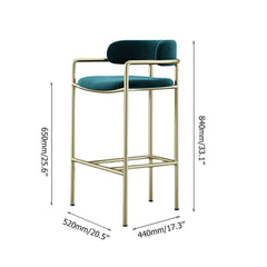 Contemporary green barstool featuring plush velvet seat and supportive back with gold legs