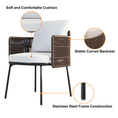 Teak table and rattan chairs outdoor dining set designed for 8 individuals