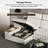 131" Sleeper Sectional Storage Sofa Pull Out Bed Headrest Adjustable with USB & Speaker