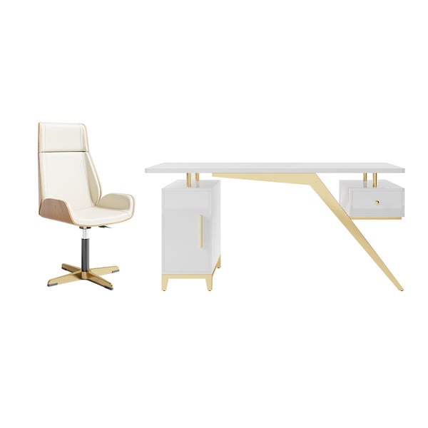 Black modern wooden executive writing desk and chair set for home office, 71 inches