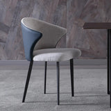 Modern Gray Upholstered Dining Chair Carbon Steel Leg Arm Chair Set of 2 in Blue