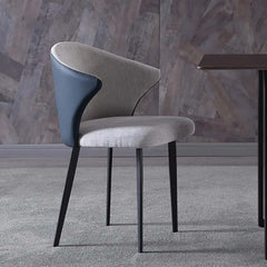 Modern gray dining chair with carbon steel legs and upholstered armrests in blue - set of 2