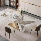 Durable Stone Top Dining Table with Gold Stainless Steel Base - Seats 6 - 78.7" Luxotic