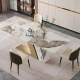 Luxotic 78.7" Rectangle Modern Stone Top Dining Table for 6 with Stainless Steel Gold