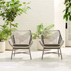 Outdoor PE Rattan Patio Chair with Cushion Pillow Included Set of 2 for Garden Seating