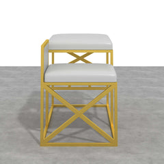 Contemporary white and gold upholstered bench for entryway decor