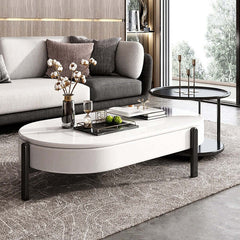 Contemporary lift top coffee table and side table set in white and black with ample storage space