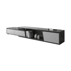 Modern gray TV stand and coffee table set with extendable feature