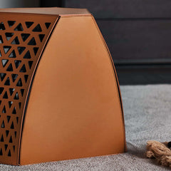 16in hexagon-shaped orange ottoman footrest in luxurious saddle leather for home decor