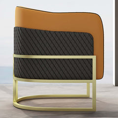 Elegant Orange and Black Faux Leather Accent Chair - Luxurious Metal Armchair with Gold Finish