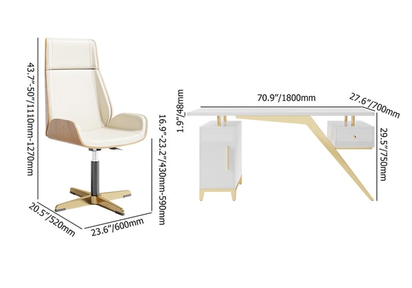 Black modern wooden executive writing desk and chair set for home office, 71 inches