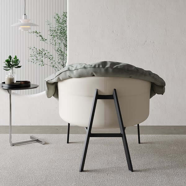 Contemporary Gray & Beige Lounge Chair with Soft Velvet & PU leather