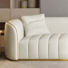 Modern 3-seater faux leather sofa with gold legs for a touch of luxury