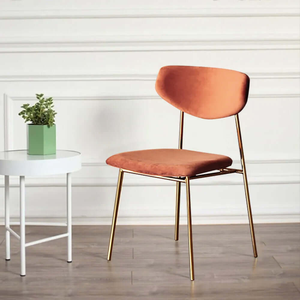 Modern Orange Upholstered Dining Chair Armless, Set of 2 in Gold, Contemporary Design Main image