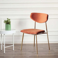 Modern Orange Upholstered Dining Chair Armless, Set of 2 in Gold, Contemporary Design