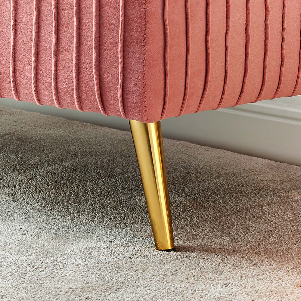 Elegant flip top bench in trendy gray velvet with luxurious gold legs