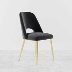 Chic black dining chair set of 2 with hollow back and luxurious gold-finished legs