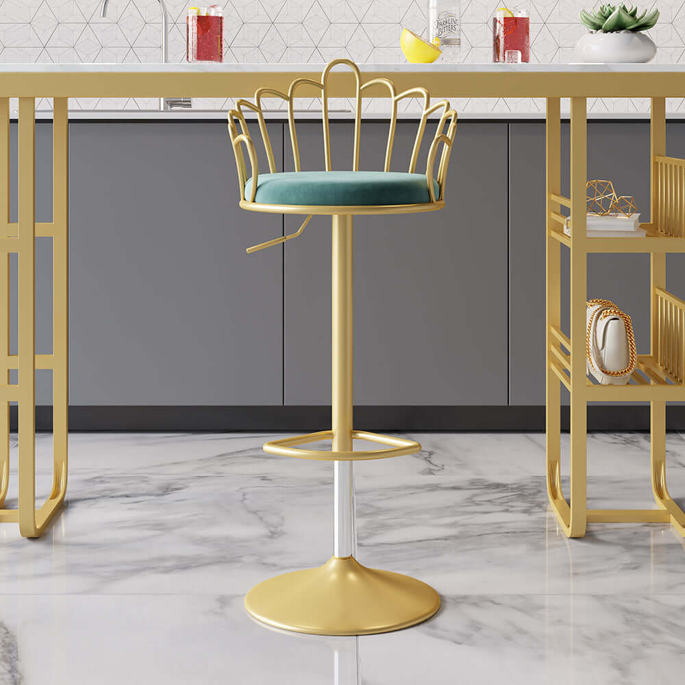 Blue Velvet Kitchen Island Counter Height Swivel Bar Stools - Set of 2 Elegant Chairs with Backrest