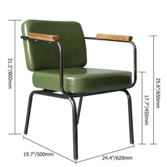 Black metal industrial vintage dining chair with green faux leather