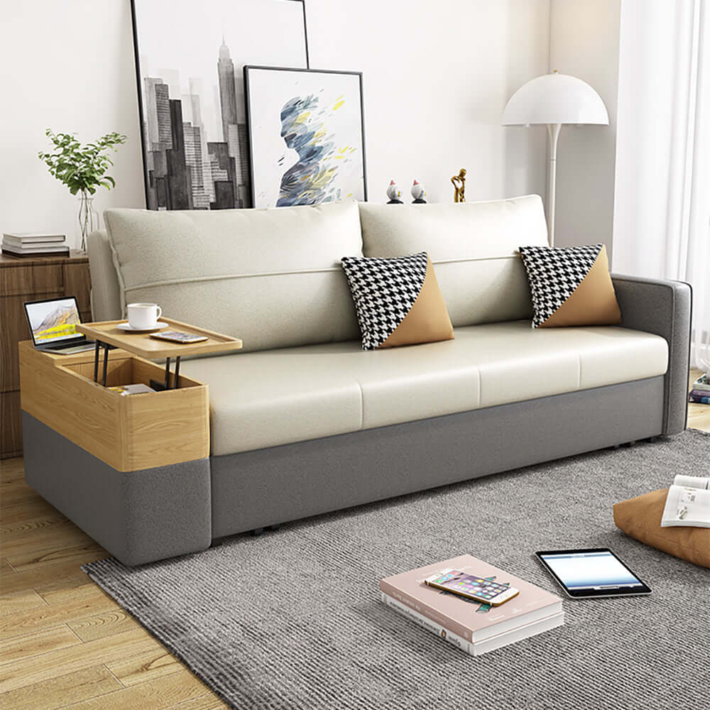 77" Beige & Gray Sleeper Sofa with Lift Top End Table for Living Room Furniture Main image