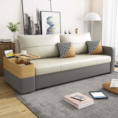 77" Beige & Gray Sleeper Sofa with Lift Top End Table for Living Room Furniture