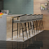 Modern Counter Height Bar Stool with Arms for Kitchen Island in Gray Upholstery Velvet