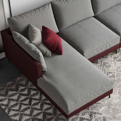 Gray and Red Corner Sofa with 110.2 inch L-Shaped design for comfortable Living Room seating