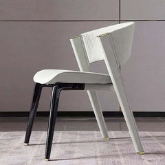 Set of 2 Modern Off White Dining Chairs with Faux Leather Upholstered Curved Back Design