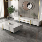 White modern rectangular TV stand with coffee table set, 2-piece furniture