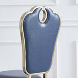 Modern Upholstered Blue Dining Chair with Golden Frame Set of 2