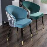 Upholstered Blue Velvet Dining Chair Curved Back Modern Arm Chair