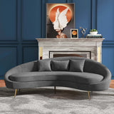 Modern 63" Pink Velvet Curved Sofa Gold Metal Toss Pillow Included