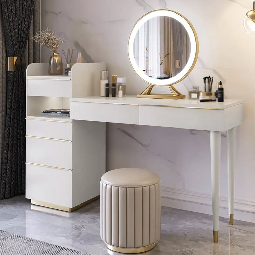 Offwhite Makeup Vanity Set Dressing Table with Lighted Mirror Cabinet & Stool Included