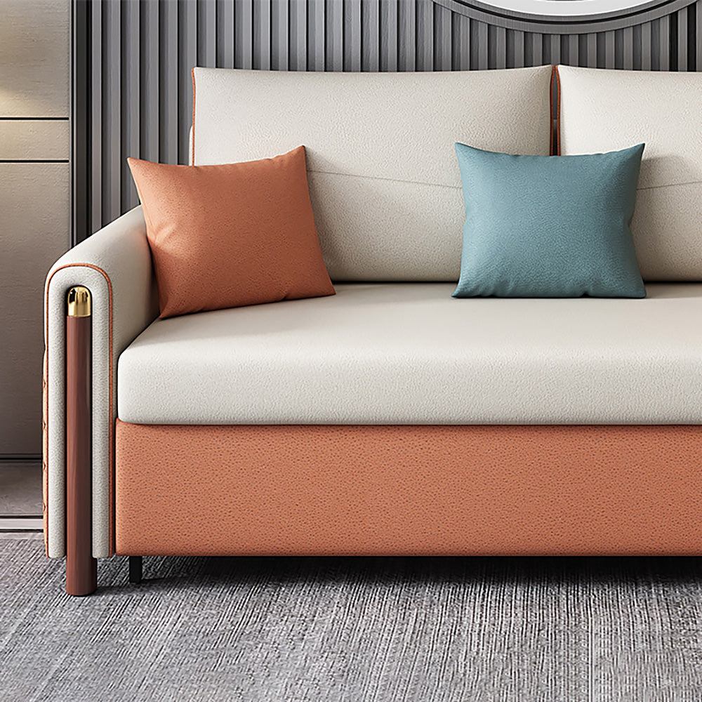 59" White & Orange Sleeper Sofa Convertible Sofa LeathAire Upholstery