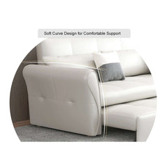 Modern 109 inch white LeathAire tufted sleeper sofa with reclining option