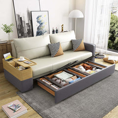 77 inch Beige and Gray Sleeper Sofa with Lift Top End Table Convertible Sofa Bed with Storage