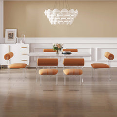 Elegant orange velvet dining chairs, set of 2 modern upholstered acrylic side chairs