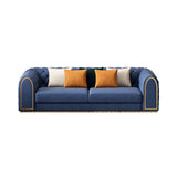 3Piece Blue & Beige Luxury Velvet Upholstered Chesterfield Sofa Living Room Set