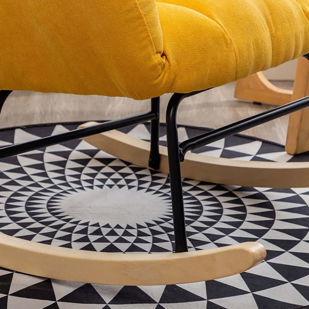 Sillón de acento amarillo moderno con tapizado acolchado de algodón y lino y sillón mecedor Imagen secundaria del producto