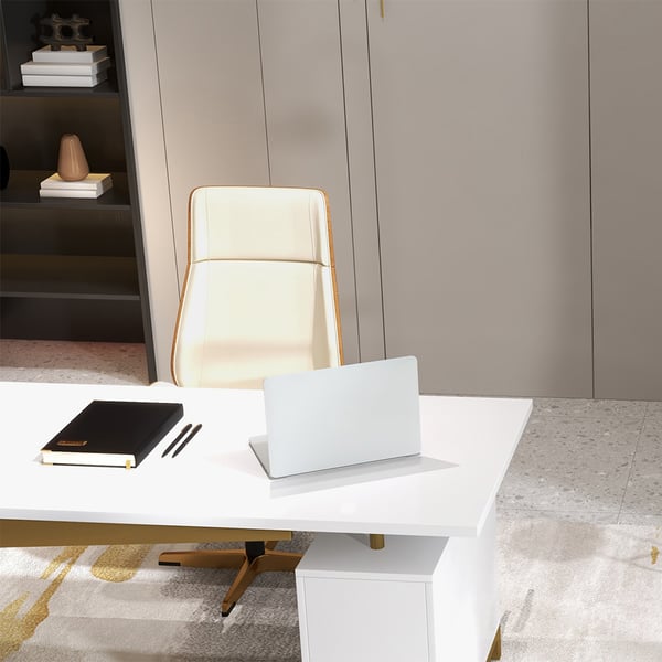 Black modern wooden executive writing desk and chair set for home office, 71 inches