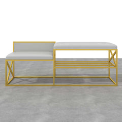 Chic modern white and gold upholstered bench for entryway decor