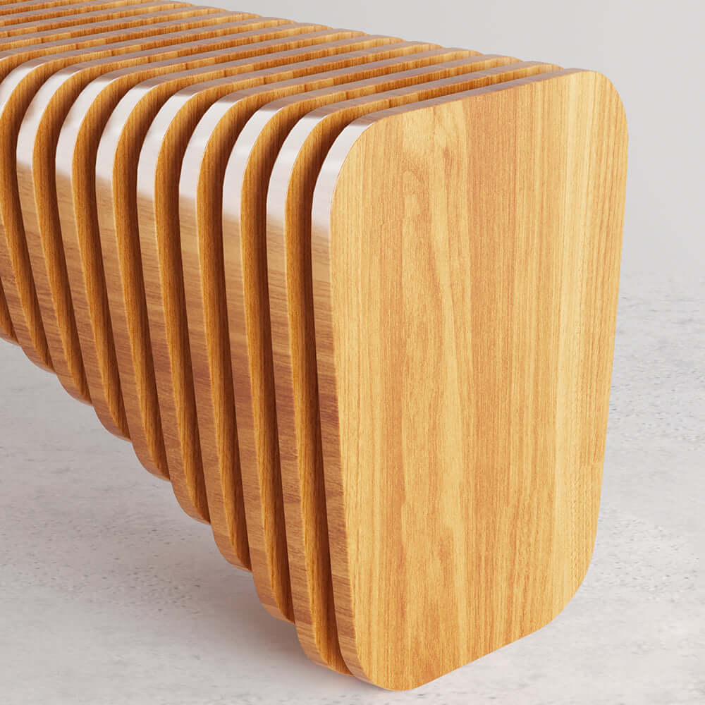 Modern seating with natural wood and linear surface