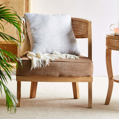 Stylish Modern Ash & Rattan Accent Chair featuring Cotton & Linen Upholstery for Home Furniture