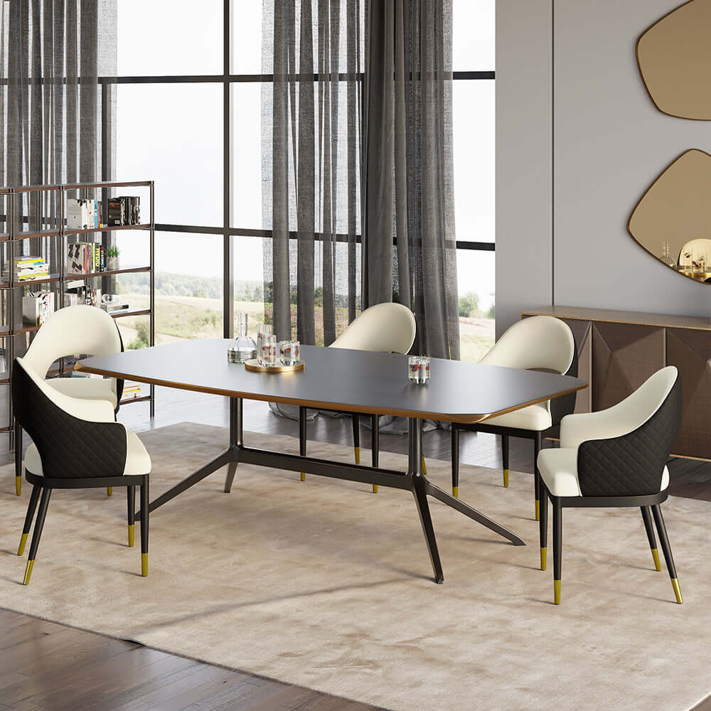 Modern Orange & Coffee PU Leather Dining Chair Set of 2 Open Back with Arms