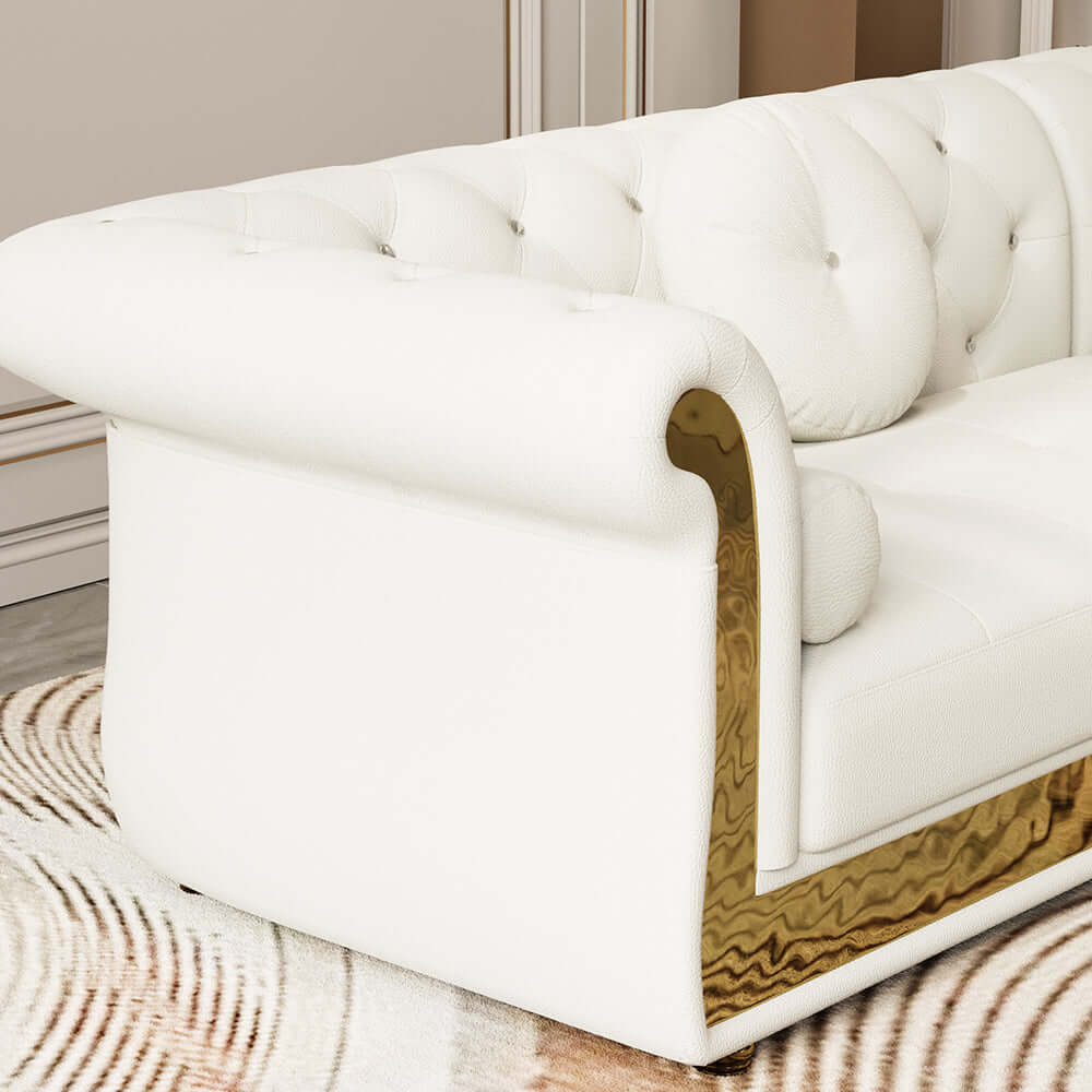 Dodiy Modern L-Shaped White Corner Sectional Sofa Set with Ottoman and Pillows