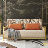 Modern Convertible Full Sleeper Gold Metal Beige Upholstered Sofa Bed