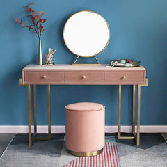 Large Pink Velvet Makeup Vanity Table with Mirror - Luxurious Dressing Table for Your Beauty Routine