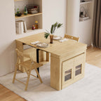 Modern extendable dining table with 4 chairs and rectangle storage sideboard in elegant walnut and gray finish