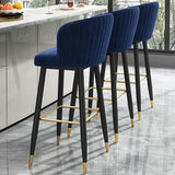 Blue Counter Height Bar Stool Tufted Upholstered Velvet Counter Stool Footrest