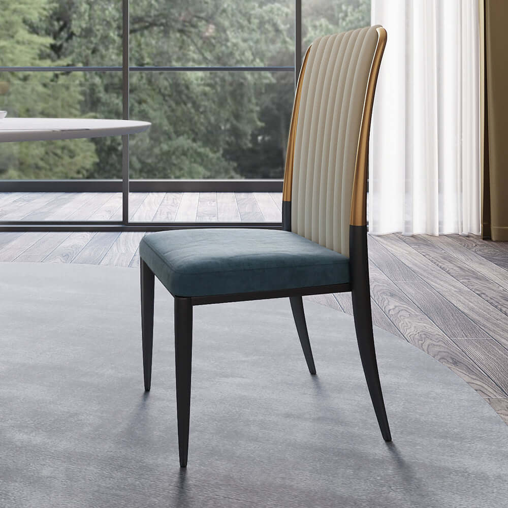 Chic white and blue leather high back chair for a luxurious and sophisticated dining experience